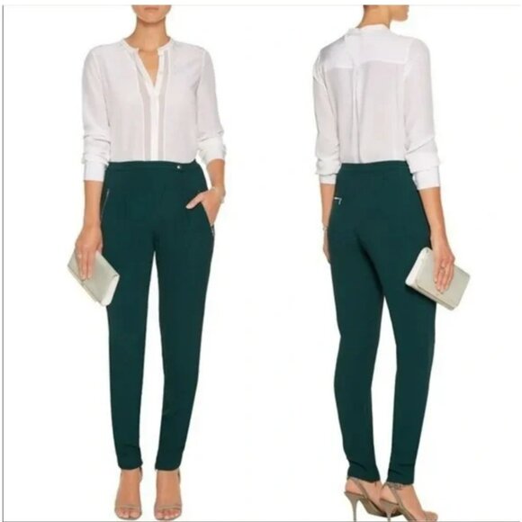 Sandro Polina green crepe viscose cross closure pants Sz 38 pockets - Picture 1 of 13